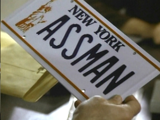 Kramer's ASSMAN plates from the Seinfeld episode "The Fusilli Jerry"